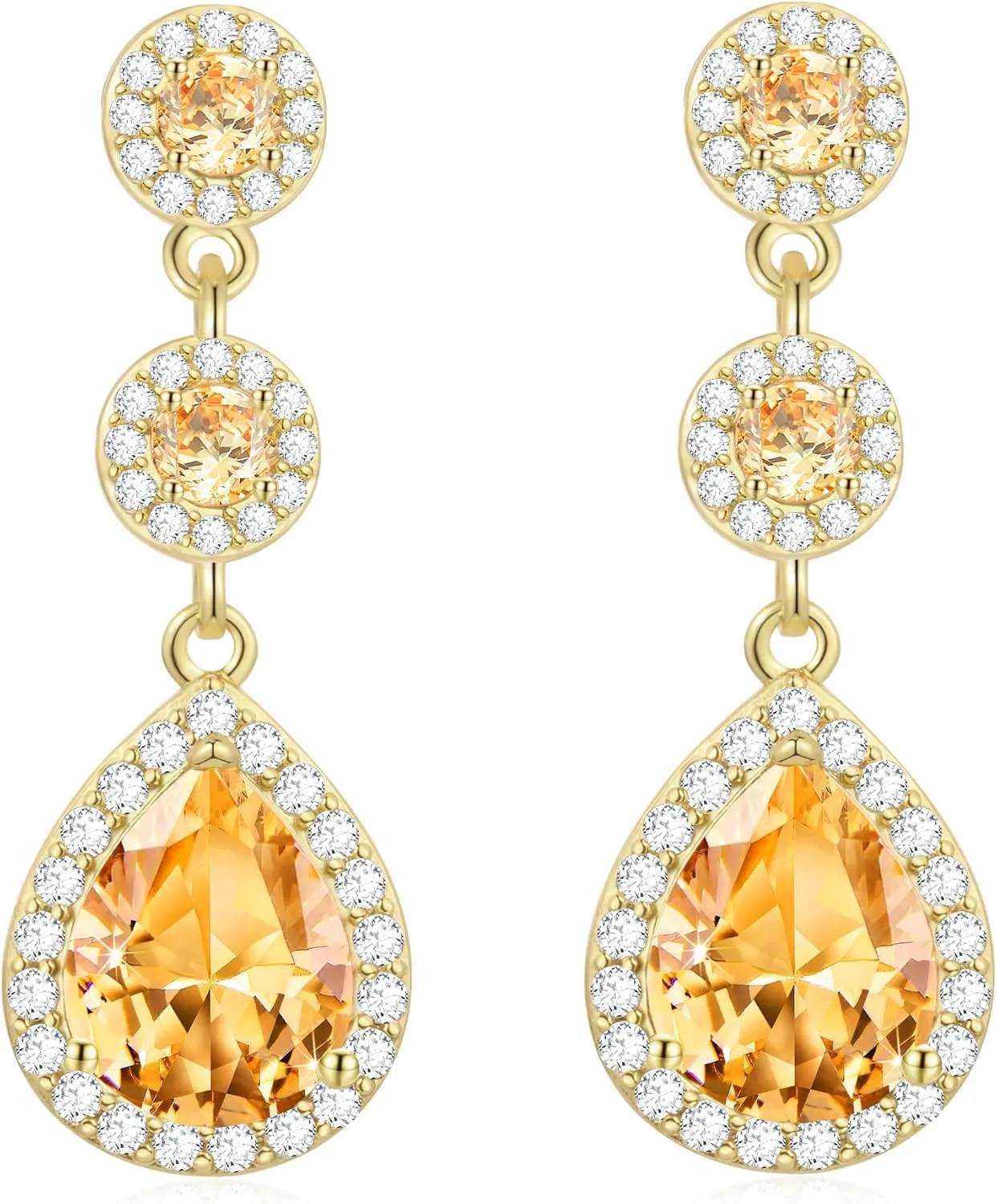 KAERUN Diamond Dangle Earrings for Women 14K Gold Plated Emerald Rhinestone Drop Earrings Red Crystal Chandelier Earrings Sapphire Cubic Zirconia Teardrop Earrings Gifts for Women Jewelry