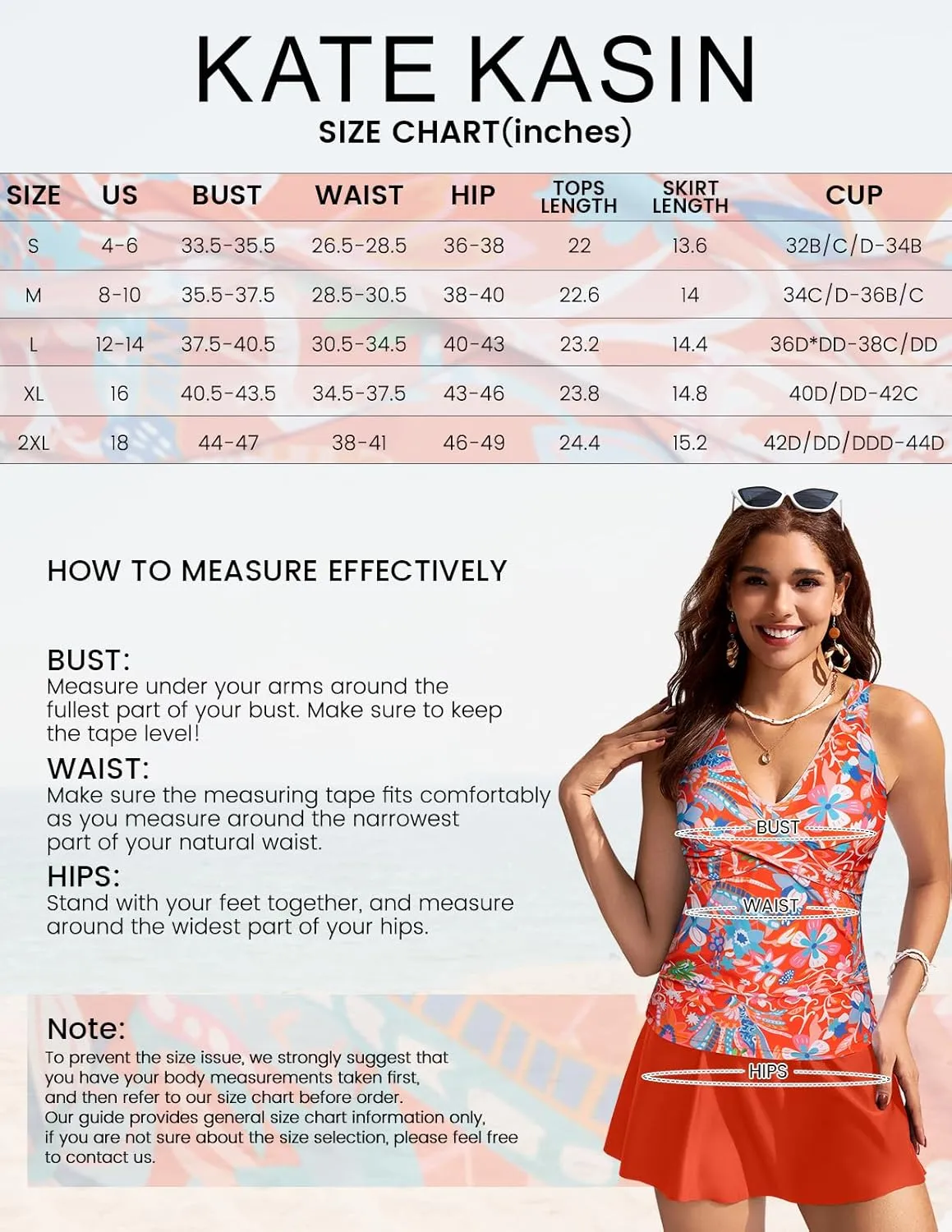 Kate Kasin Tankini Swimsuits for Women Tummy Control V Neck Swimdress Two Piece Swim Dress Bathing Suit with Skirt