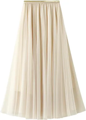 Kican Tulle Skirts for Women Long Floral Midi Skirt High Waisted Flowy Women's Skirts Trendy Pleated Boho Mesh A Line Skirts
