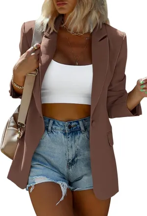 KIRUNDO Womens Blazer 2025 Spring Fall Bussiness Casual Long Sleeve Button Open Front Suit Jackets Work Clothes Pockets