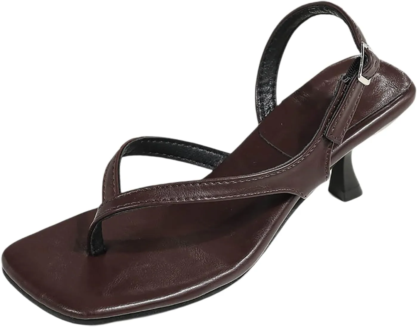 Kitten Heel Sandals for Women Square Open Toe Strappy Sandals Flip Flops Low Heels Fashion Comfort Party Dress Shoes