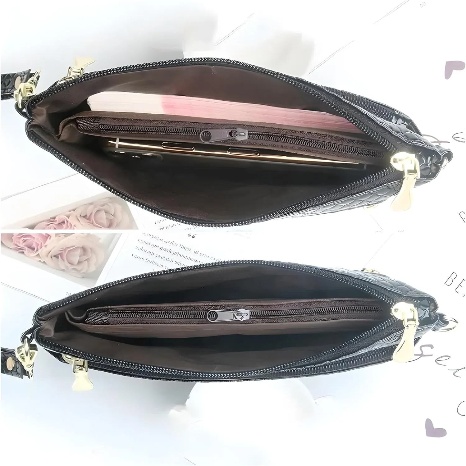 Knitting Design Womens Purses and Handbags, Leather Crossbody Mobile Credit Card Wallet Wristlet Handbags
