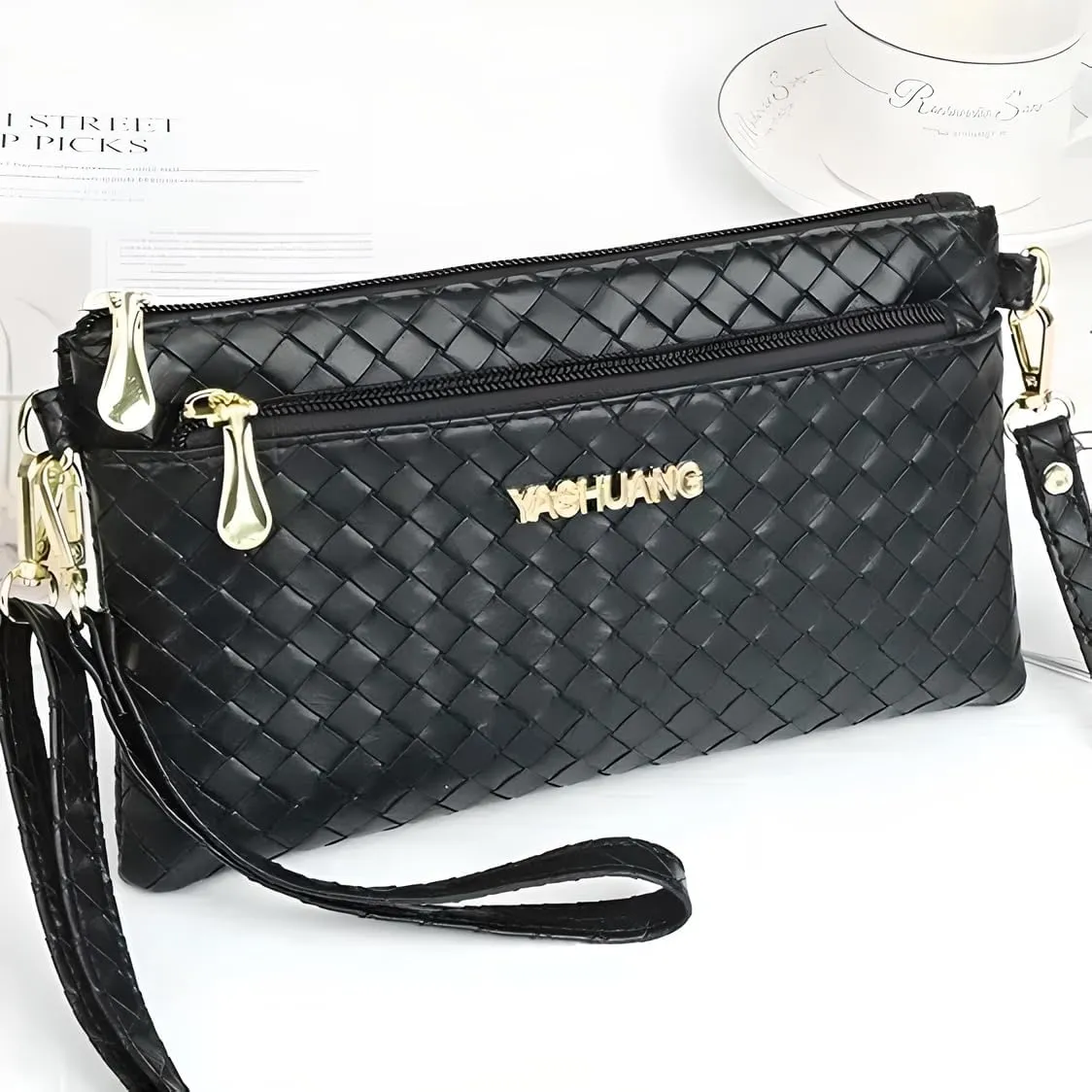 Knitting Design Womens Purses and Handbags, Leather Crossbody Mobile Credit Card Wallet Wristlet Handbags