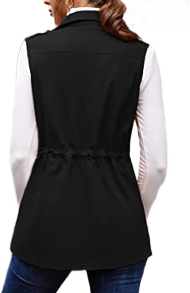 Koodred Women's Casual Military Utility Vest Lightweight Sleeveless Drawstring Jackets with Pockets