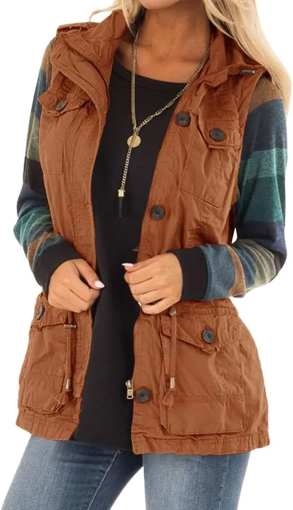 Koodred Women's Casual Military Utility Vest Lightweight Sleeveless Drawstring Jackets with Pockets