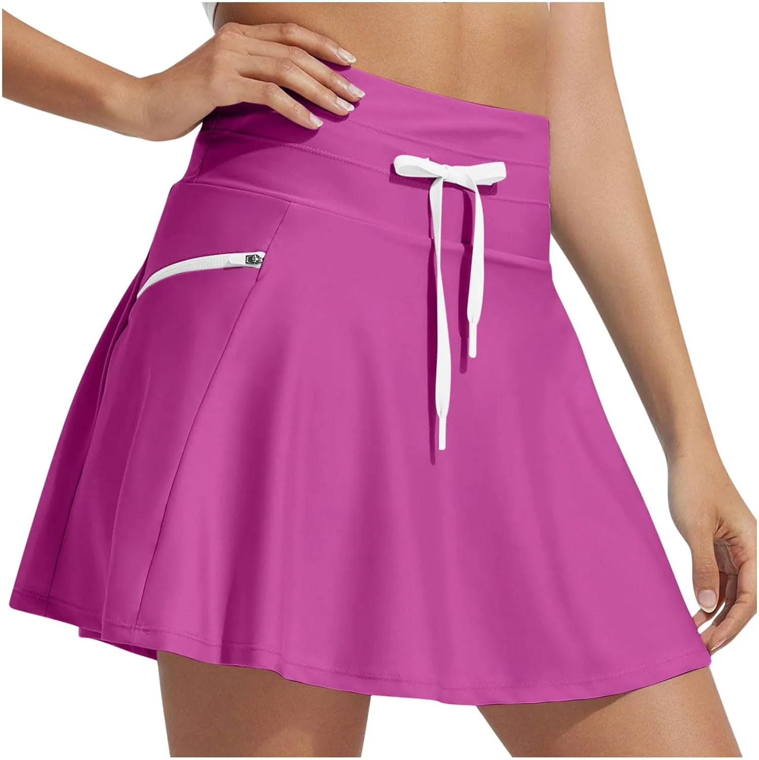 Ladies Skirt Swimwear High Waisted Bathing Suit Skirt Pleated Plain Swim Skorts for Women with Pockets 2025 Trendy