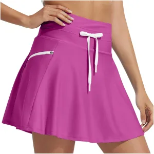 Ladies Skirt Swimwear High Waisted Bathing Suit Skirt Pleated Plain Swim Skorts for Women with Pockets 2025 Trendy
