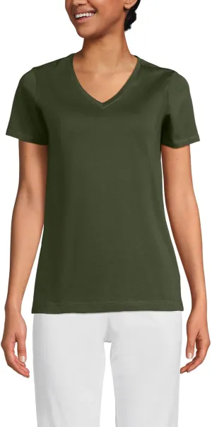 Lands' End Women's Relaxed American-Grown Supima Cotton V-Neck T-Shirt