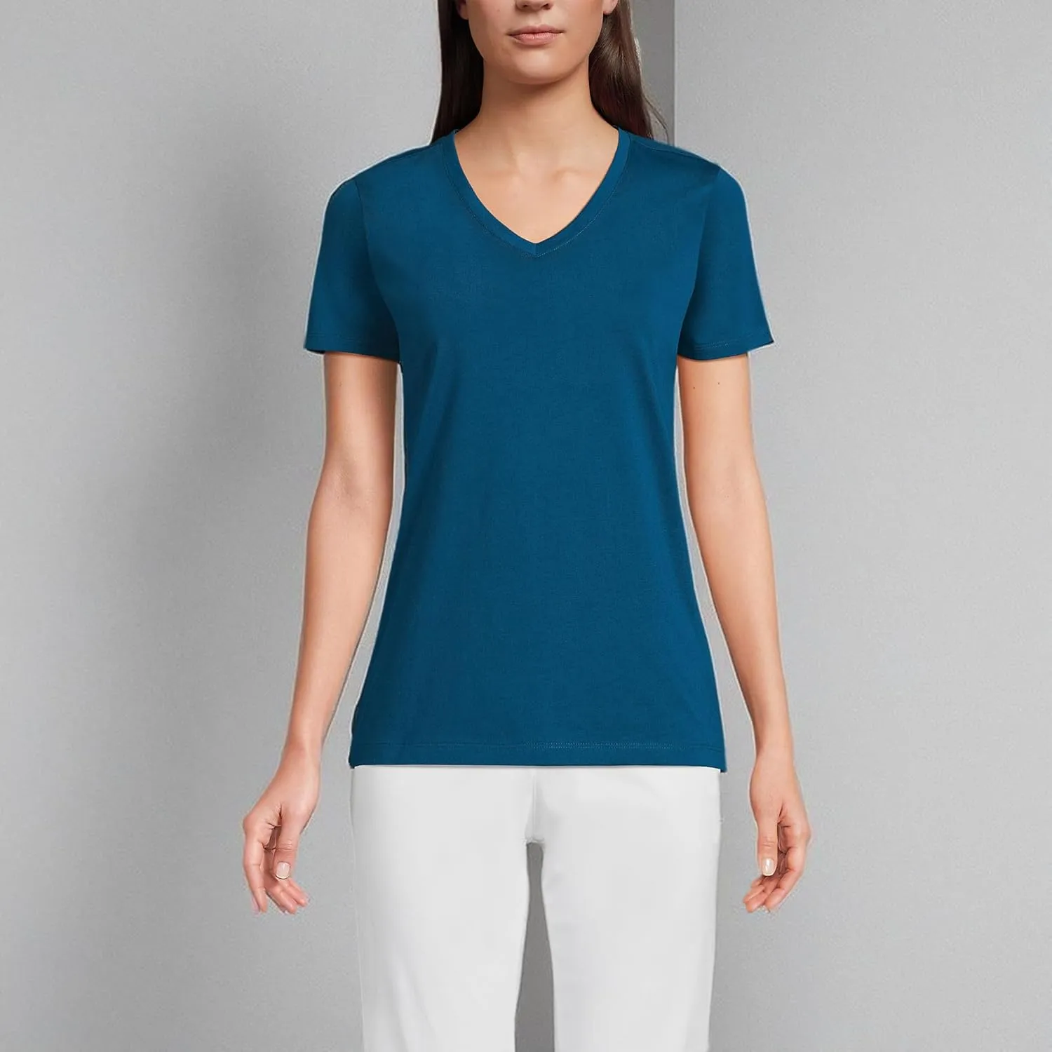 Lands' End Women's Relaxed American-Grown Supima Cotton V-Neck T-Shirt