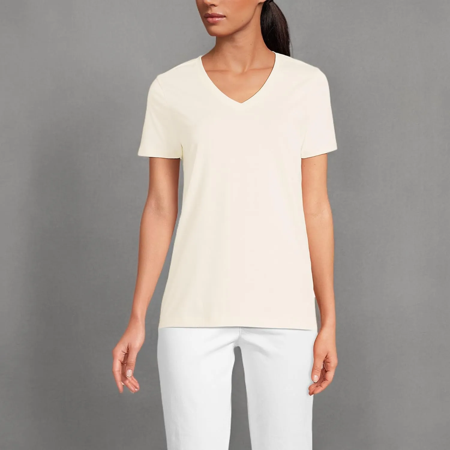 Lands' End Women's Relaxed American-Grown Supima Cotton V-Neck T-Shirt