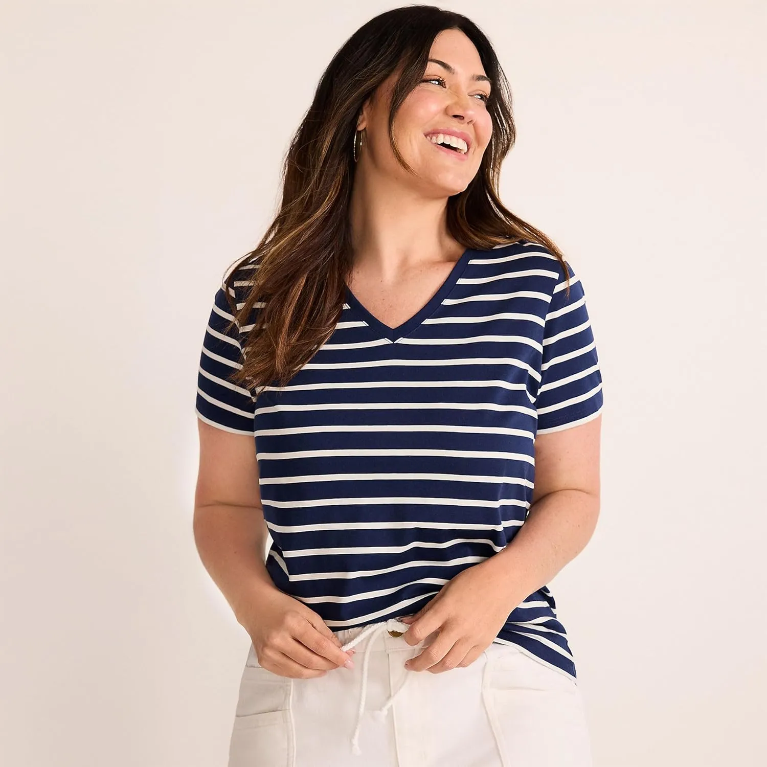 Lands' End Women's Relaxed American-Grown Supima Cotton V-Neck T-Shirt
