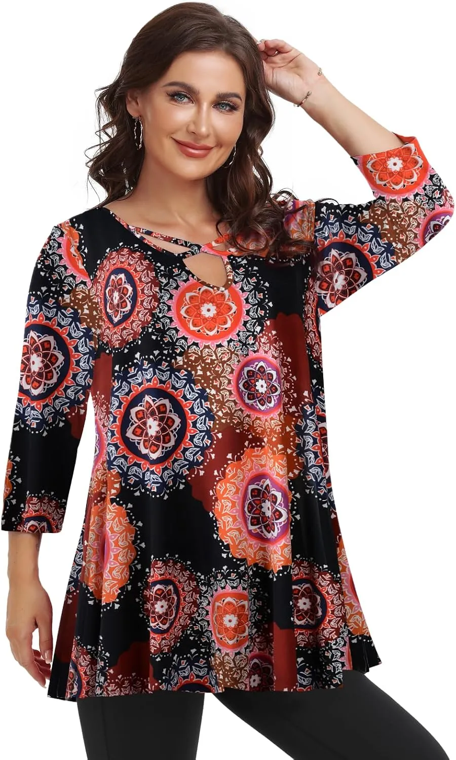LARACE Plus Size Tops for Women V Neck 3/4 Sleeve Tunic Criss Cross Dress Shirts Casual Fall Blouse for Leggings