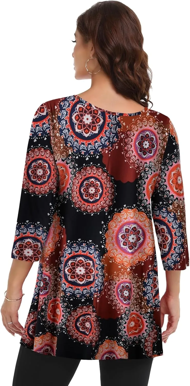 LARACE Plus Size Tops for Women V Neck 3/4 Sleeve Tunic Criss Cross Dress Shirts Casual Fall Blouse for Leggings