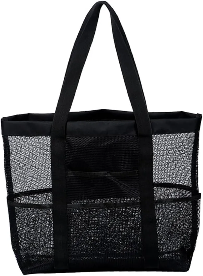 Large Capacity Mesh Beach Bag Multi Pocket Travel Toiletry Pouch for Beach Accessories Durable Mesh for Outdoor Sports Camping Swimming for Adults