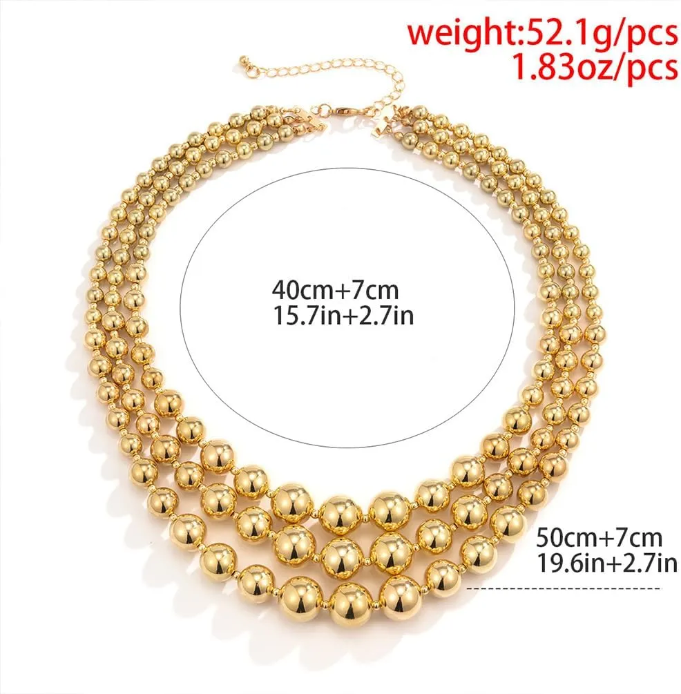 Large Gold Layered Beaded Necklace Set for Women Chunky Round Balls Choker Thick Vintage Costume Dress Collar Necklaces Trendy Hippie Statement Jewelry