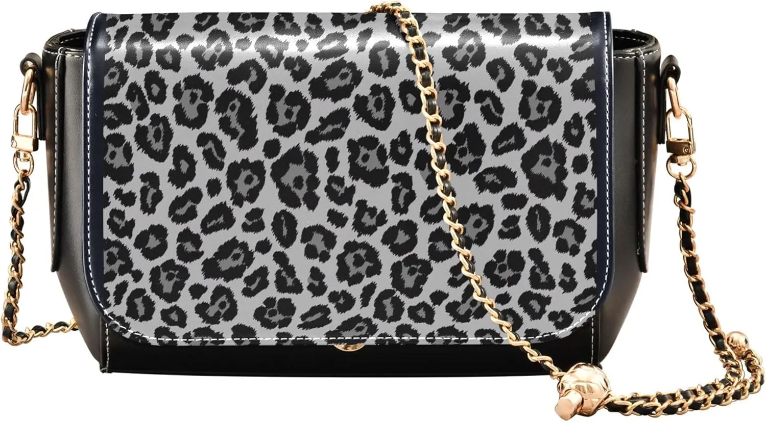 Leopard Gray Shoulder Leather Bags Black Women Crossbody Bag Purses Wallet Satchel with Chain Strap