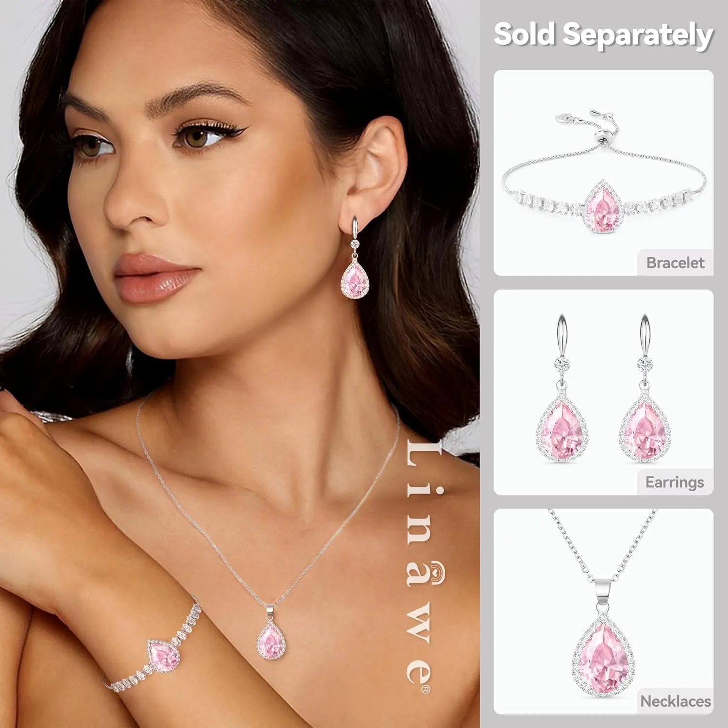 Linawe Imitation Diamond Dangle Earrings for Women Trendy, Rhinestone Drop Chandelier Earrings, Teardrop Crystal Cubic Zirconia Wedding Jewelry Set, 14K Gold/Rose Gold/Silver Tone