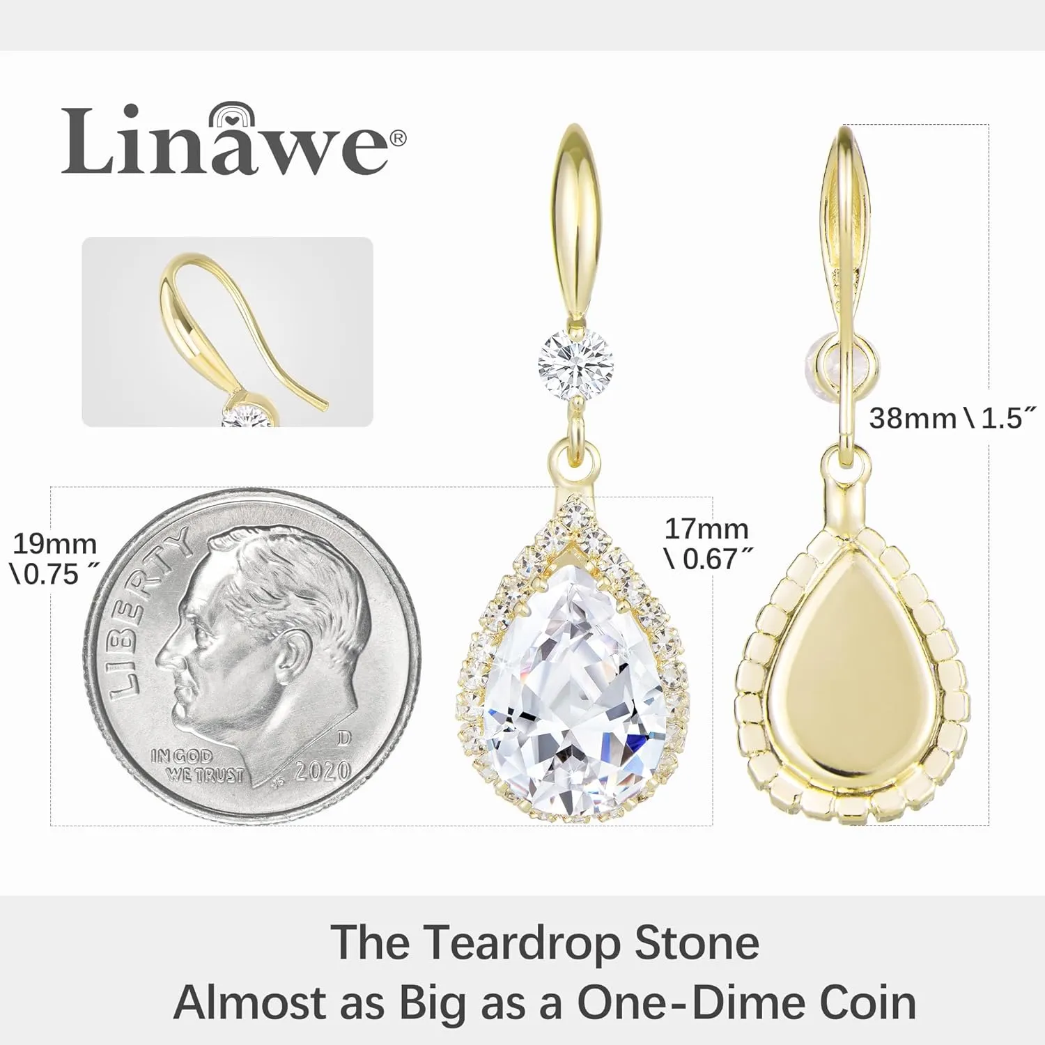 Linawe Imitation Diamond Dangle Earrings for Women Trendy, Rhinestone Drop Chandelier Earrings, Teardrop Crystal Cubic Zirconia Wedding Jewelry Set, 14K Gold/Rose Gold/Silver Tone