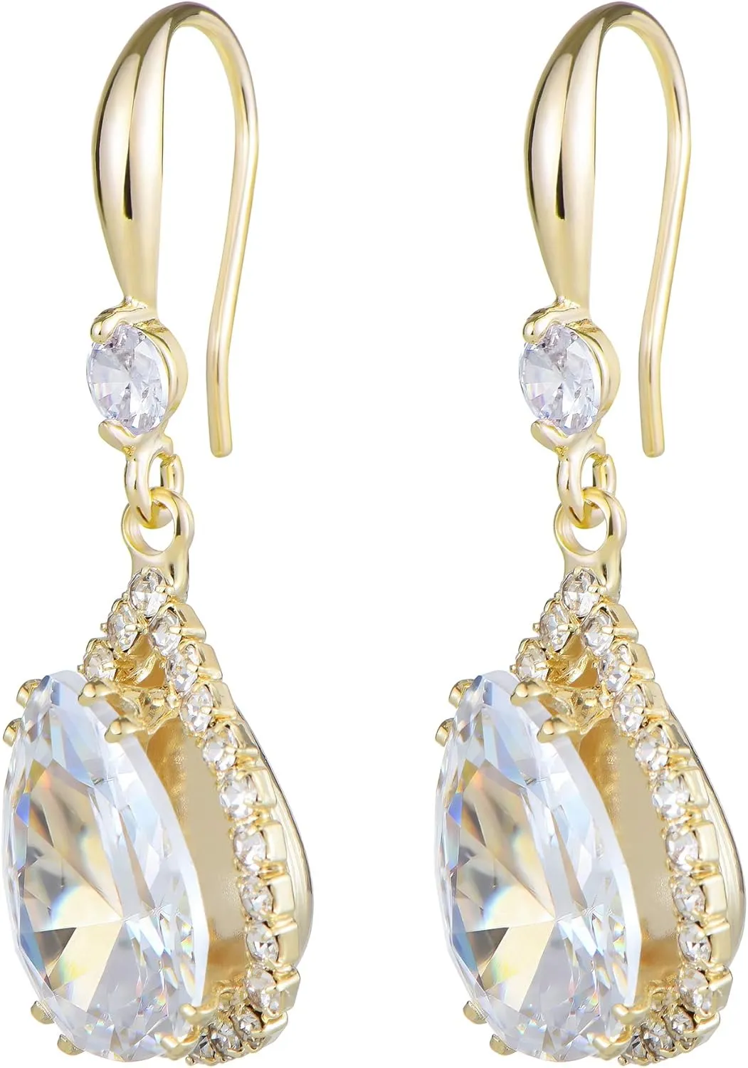 Linawe Imitation Diamond Dangle Earrings for Women Trendy, Rhinestone Drop Chandelier Earrings, Teardrop Crystal Cubic Zirconia Wedding Jewelry Set, 14K Gold/Rose Gold/Silver Tone