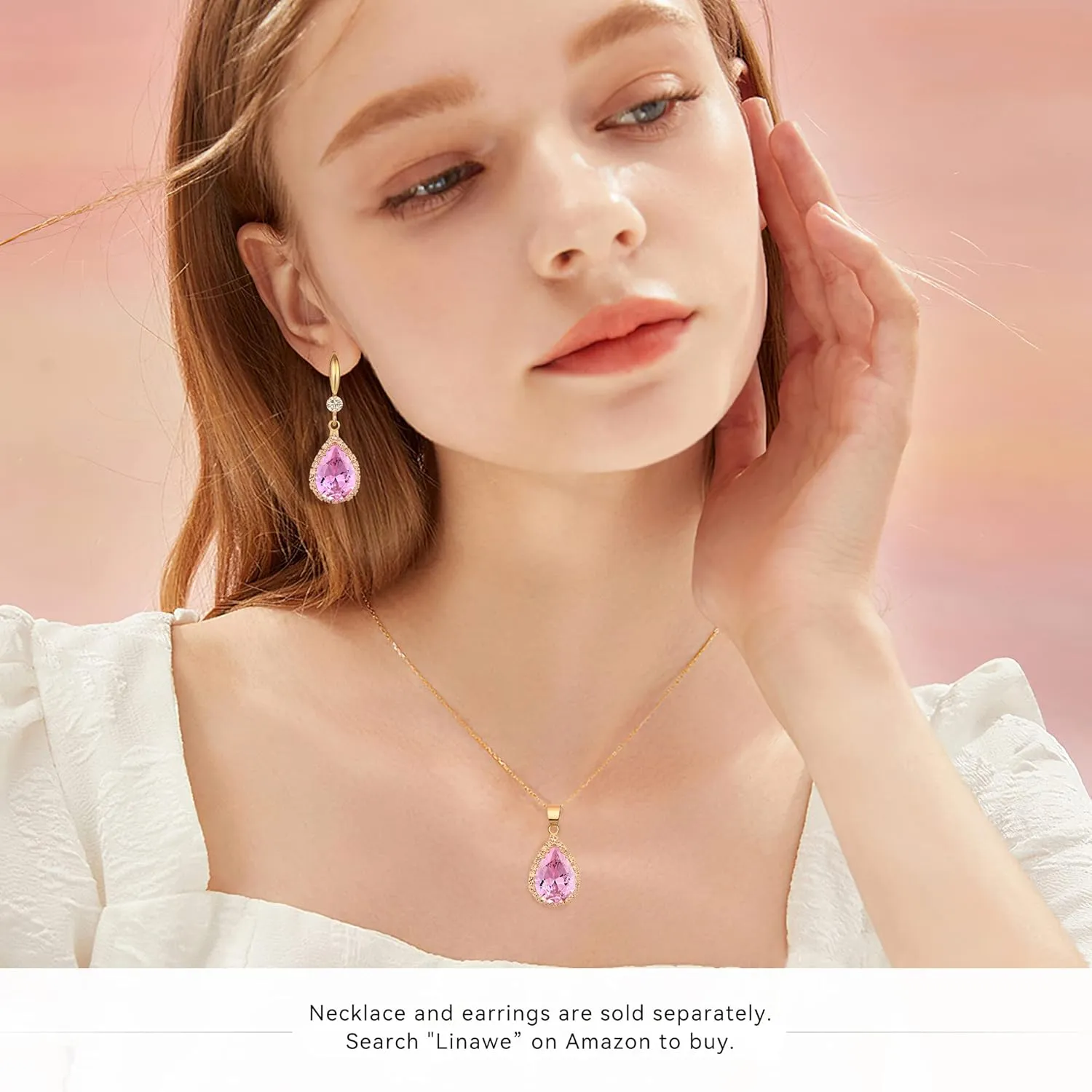Linawe Imitation Diamond Dangle Earrings for Women Trendy, Rhinestone Drop Chandelier Earrings, Teardrop Crystal Cubic Zirconia Wedding Jewelry Set, 14K Gold/Rose Gold/Silver Tone