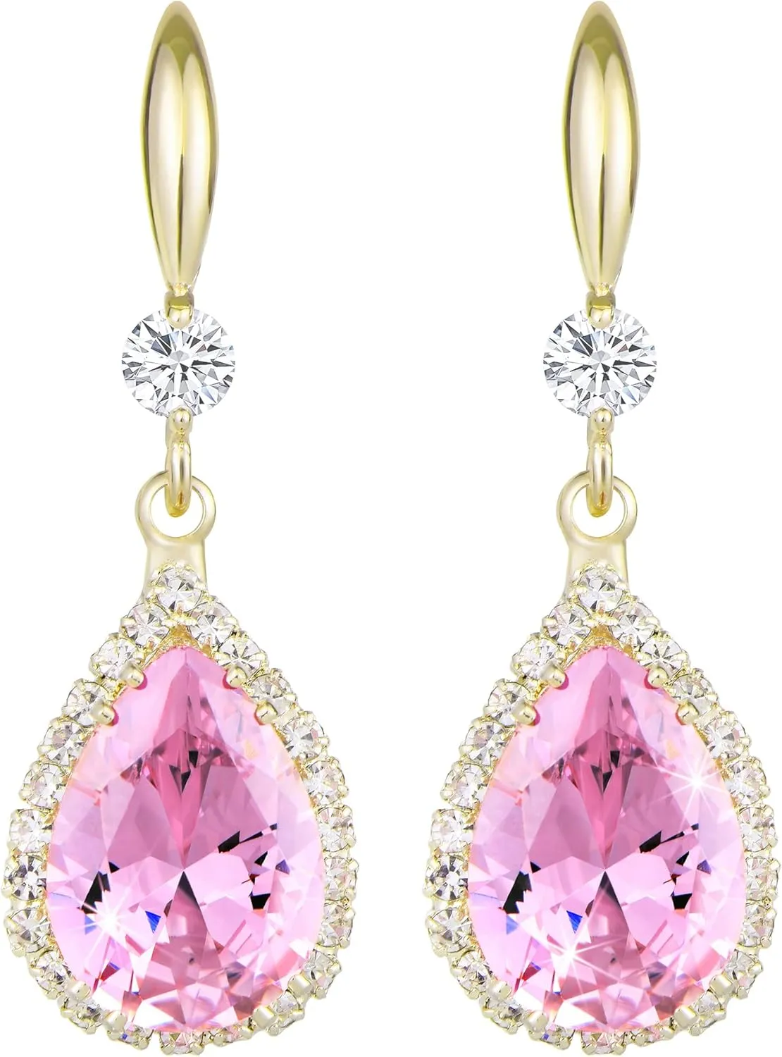 Linawe Imitation Diamond Dangle Earrings for Women Trendy, Rhinestone Drop Chandelier Earrings, Teardrop Crystal Cubic Zirconia Wedding Jewelry Set, 14K Gold/Rose Gold/Silver Tone