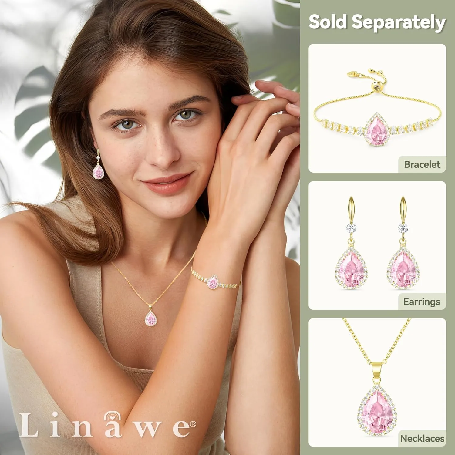 Linawe Imitation Diamond Dangle Earrings for Women Trendy, Rhinestone Drop Chandelier Earrings, Teardrop Crystal Cubic Zirconia Wedding Jewelry Set, 14K Gold/Rose Gold/Silver Tone