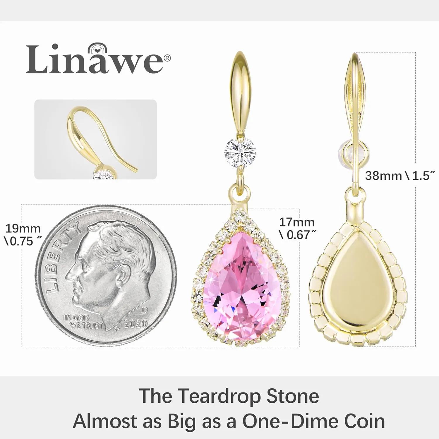 Linawe Imitation Diamond Dangle Earrings for Women Trendy, Rhinestone Drop Chandelier Earrings, Teardrop Crystal Cubic Zirconia Wedding Jewelry Set, 14K Gold/Rose Gold/Silver Tone