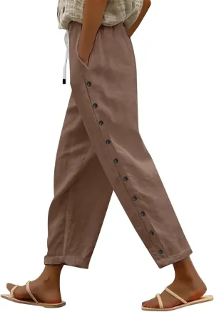 Linen Capri Pants for Women 2025 Cotton Linen Straight Leg Loose Casual Pants Petite Summer Beachwear Lightweight