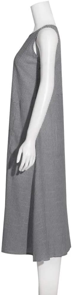 Linen Dress Dresses for Women 2024 with Pockets Plus Size Midi Dress Zipper Flowy Sleeveless Boho Beach Sun Dress