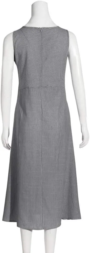 Linen Dress Dresses for Women 2024 with Pockets Plus Size Midi Dress Zipper Flowy Sleeveless Boho Beach Sun Dress