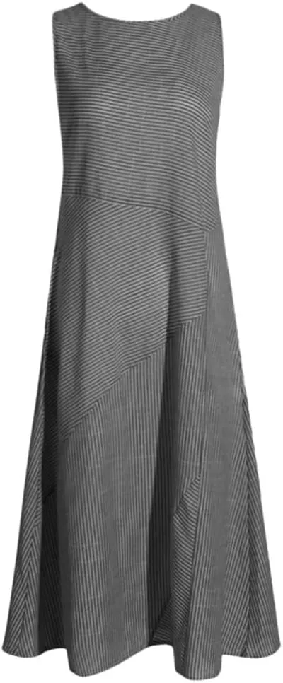 Linen Dress Dresses for Women 2024 with Pockets Plus Size Midi Dress Zipper Flowy Sleeveless Boho Beach Sun Dress