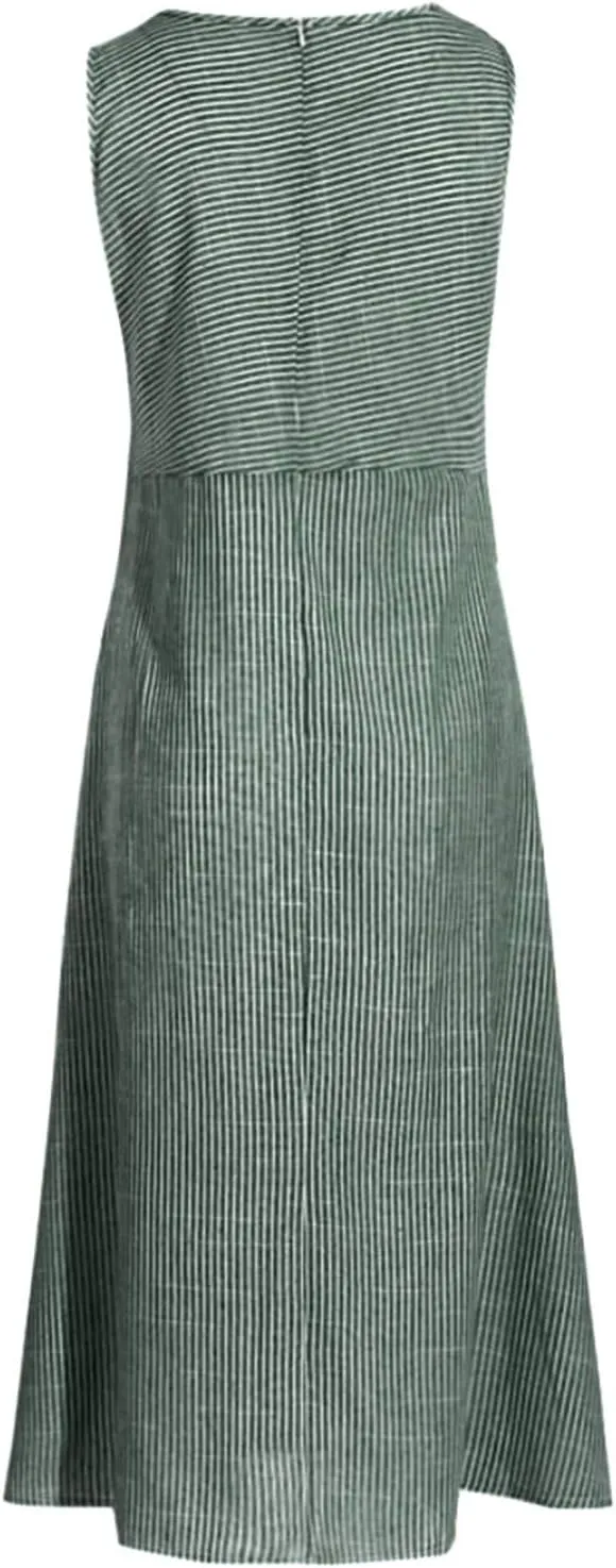 Linen Dress Dresses for Women 2024 with Pockets Plus Size Midi Dress Zipper Flowy Sleeveless Boho Beach Sun Dress