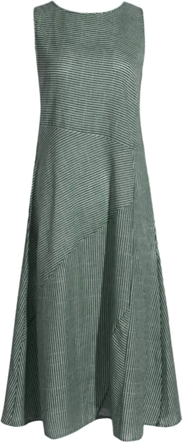 Linen Dress Dresses for Women 2024 with Pockets Plus Size Midi Dress Zipper Flowy Sleeveless Boho Beach Sun Dress