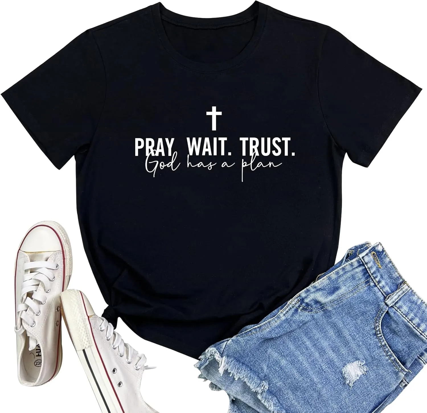 LOOKFACE Women Pray Wait Trust Soft Tees Cute Graphic T Shirts