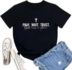 LOOKFACE Women Pray Wait Trust Soft Tees Cute Graphic T Shirts