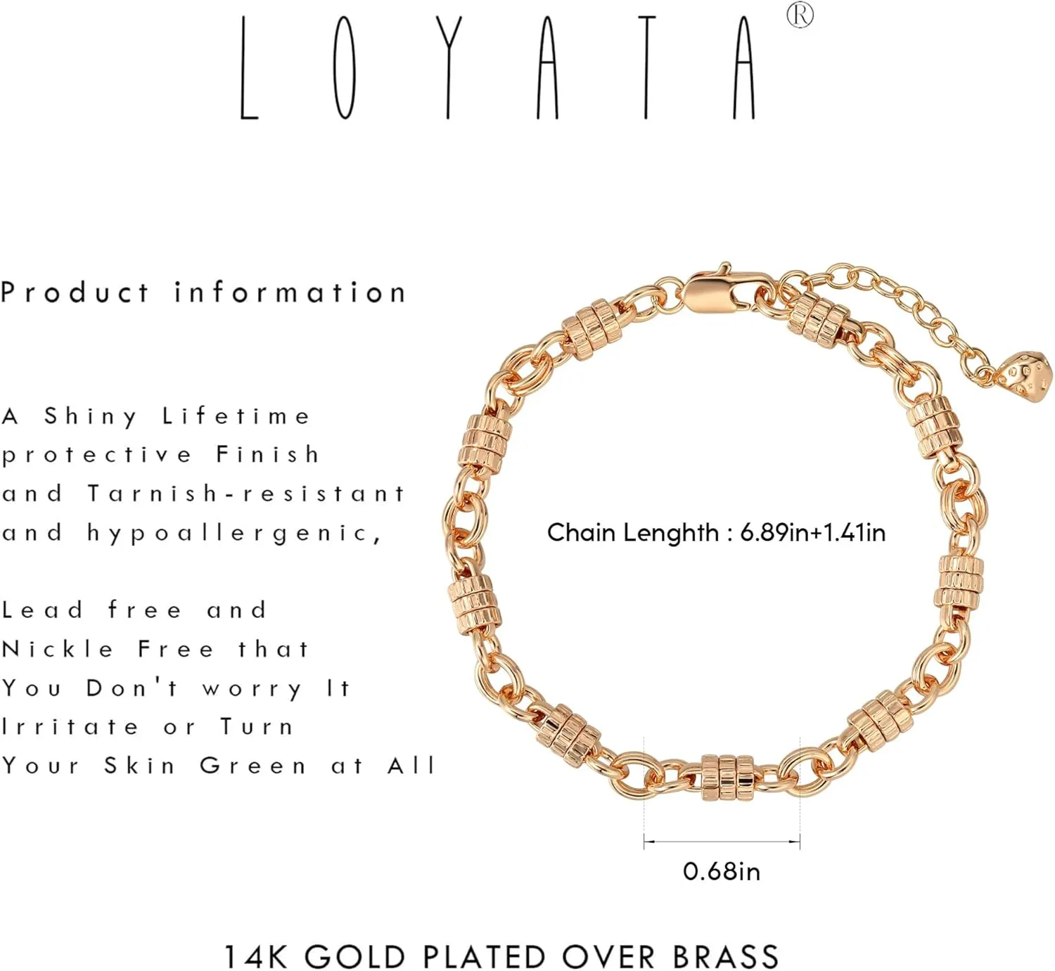 LOYATA Gold Bracelet for Women 14K Gold Plated Dainty Chain Simple Jewelry Gift for Women