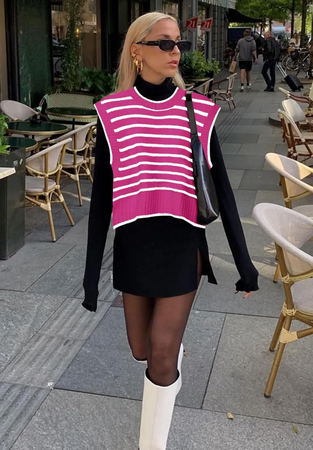 Lueluoye Sweater Vest for Women 2024 Crew Neck Cap Sleeve Tops Striped Knit Tank Top S-2XL