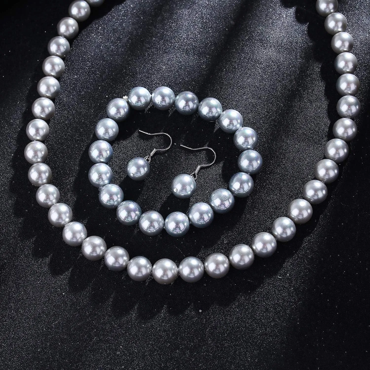 LUREME Fashion Style Pearl Elastic Necklace Bracelet Dangle Earring Set(09000649)