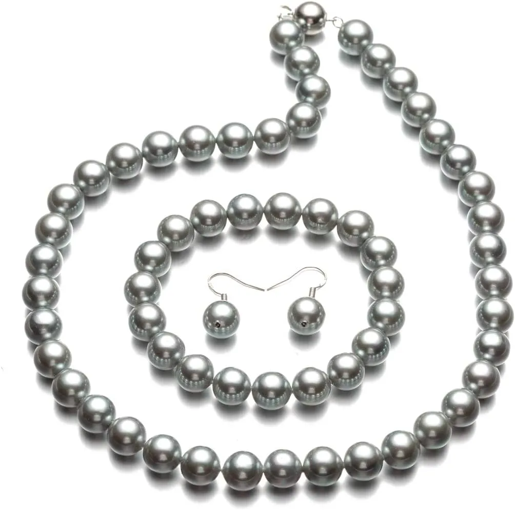 LUREME Fashion Style Pearl Elastic Necklace Bracelet Dangle Earring Set(09000649)
