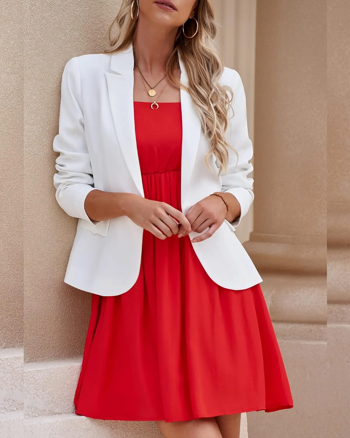 luvamia Women's Long Sleeve Formal Notch Lapel Button Down Blazer Pockets Jacket