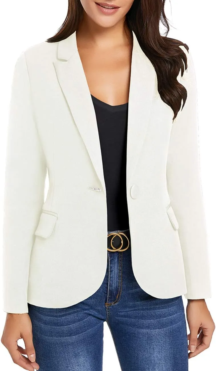 luvamia Women's Long Sleeve Formal Notch Lapel Button Down Blazer Pockets Jacket
