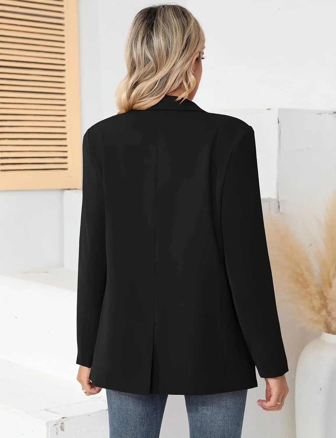 LUYAA Womens Oversized Blazer Jacket Casual Work Office Open Front Suit Jacket with Linning and Shoulder Pads