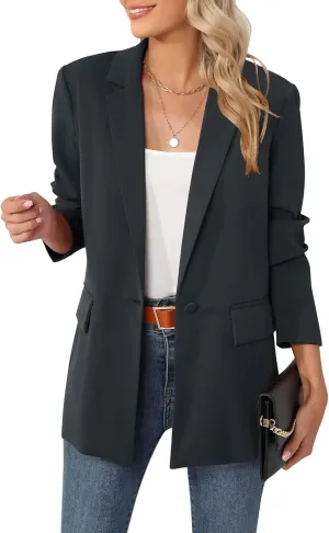LUYAA Womens Oversized Blazer Jacket Casual Work Office Open Front Suit Jacket with Linning and Shoulder Pads
