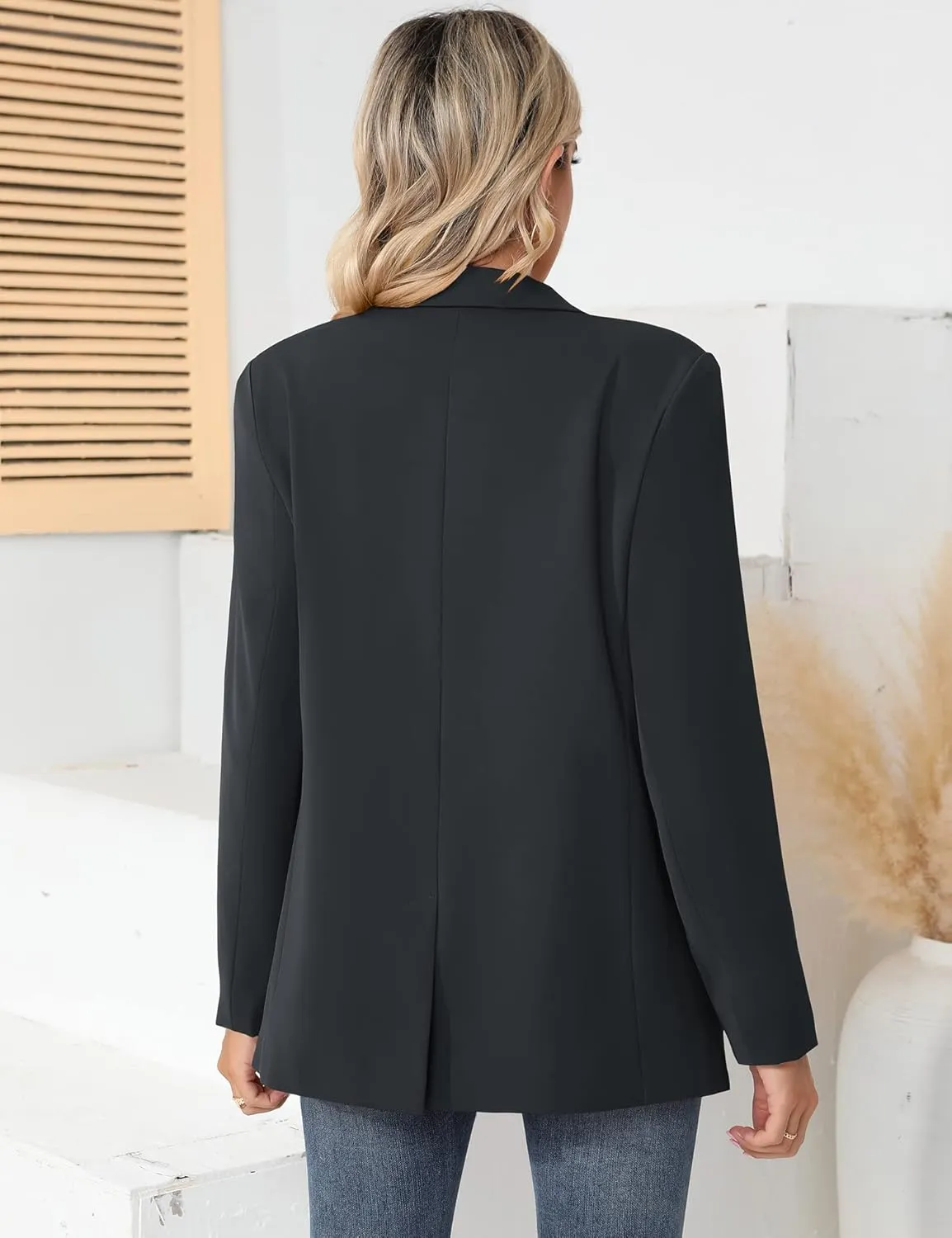 LUYAA Womens Oversized Blazer Jacket Casual Work Office Open Front Suit Jacket with Linning and Shoulder Pads