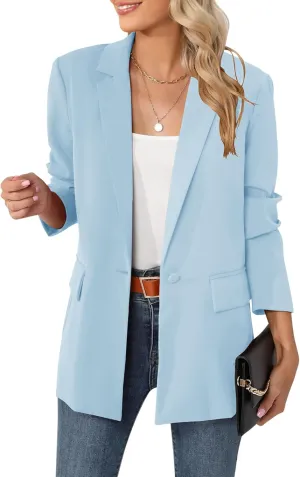LUYAA Womens Oversized Blazer Jacket Casual Work Office Open Front Suit Jacket with Linning and Shoulder Pads