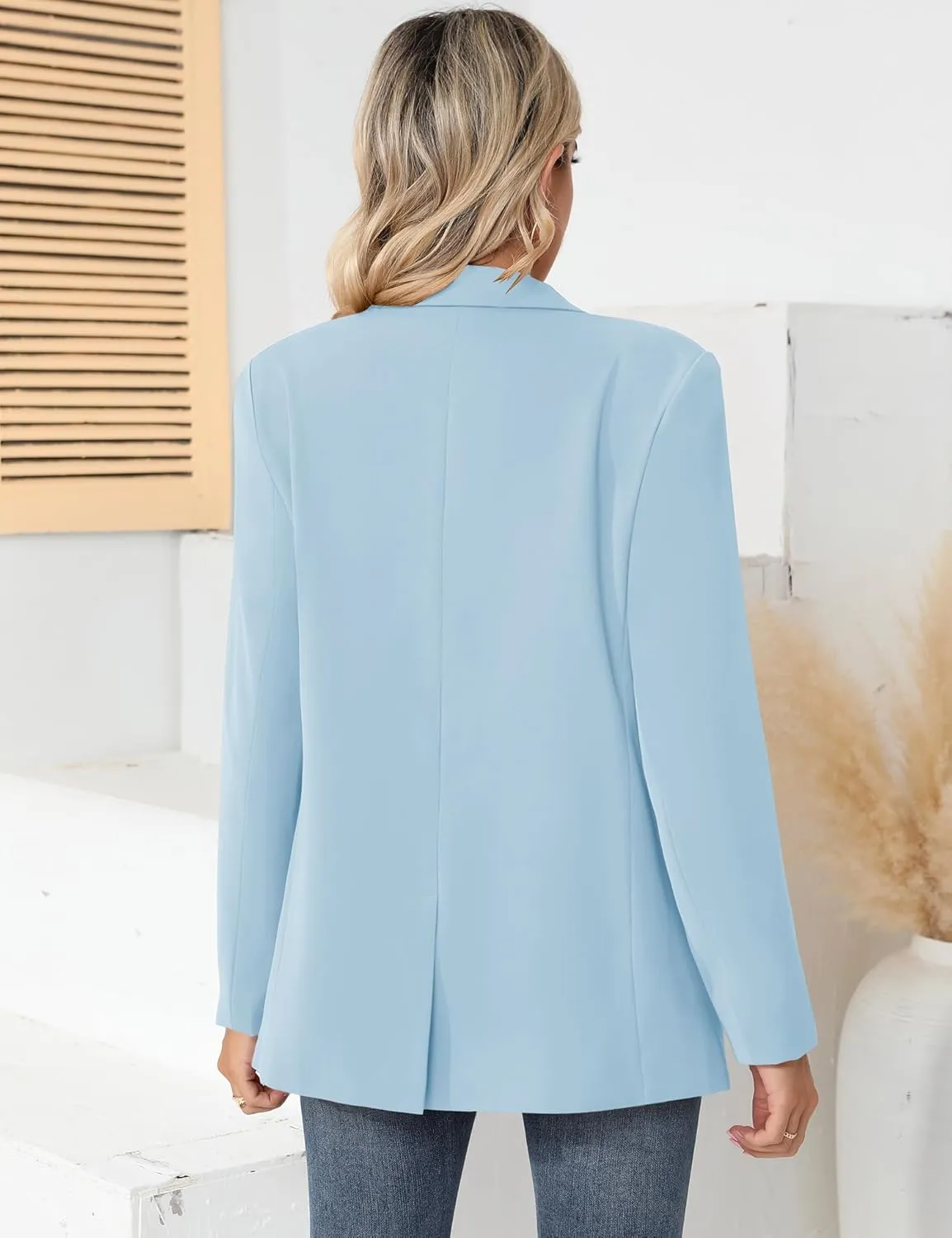 LUYAA Womens Oversized Blazer Jacket Casual Work Office Open Front Suit Jacket with Linning and Shoulder Pads
