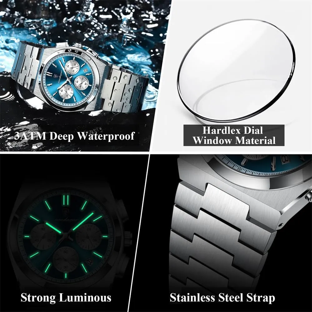 Man Quartz Watch Sport Watch for Men's Waterproof Luminous Date Chronograph Business Fashion Stainless Steel Watches