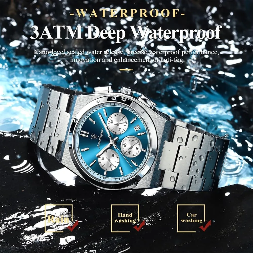 Man Quartz Watch Sport Watch for Men's Waterproof Luminous Date Chronograph Business Fashion Stainless Steel Watches
