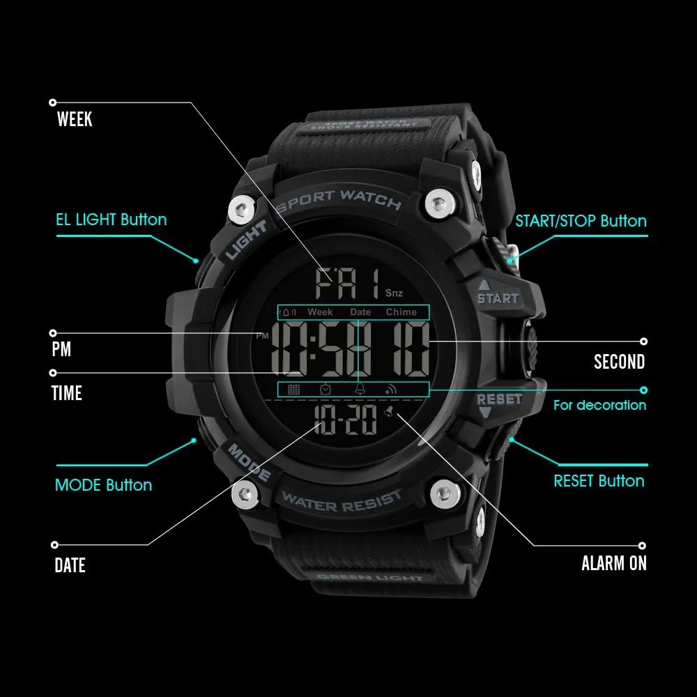MASTOP Brand Mens Digital Watches Big Dial Multifunction Chronograph Outdoor Waterproof Sport Wrist Watch