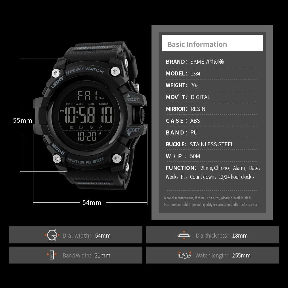 MASTOP Brand Mens Digital Watches Big Dial Multifunction Chronograph Outdoor Waterproof Sport Wrist Watch
